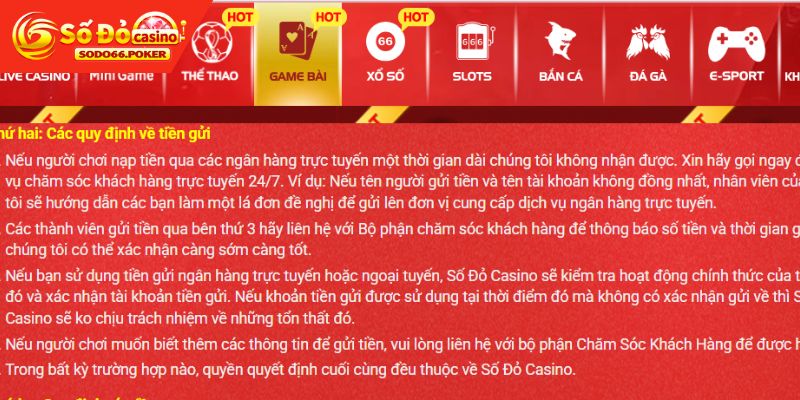 Quy định chung cần đáp ứng khi nạp tiền SODO66